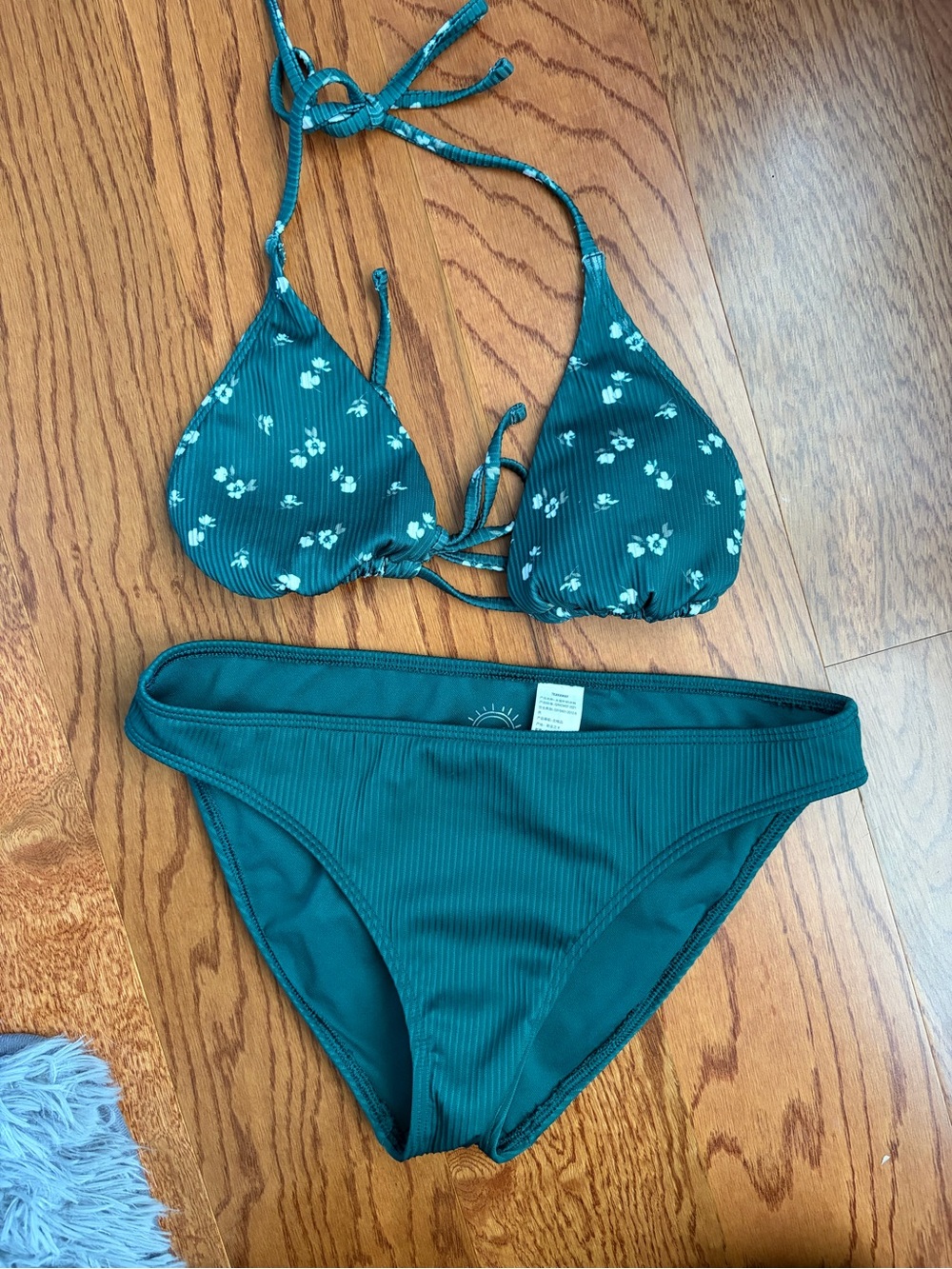 Floral Ribbed Triangle Bikini Set